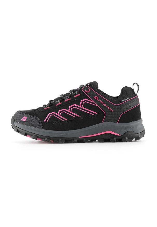 ALPINE PRO - Buty niskie turystyczne damskie Alpine Pro Gimie. Kolor: czarny, różowy, wielokolorowy. Materiał: skóra. Szerokość cholewki: normalna. Sport: turystyka piesza