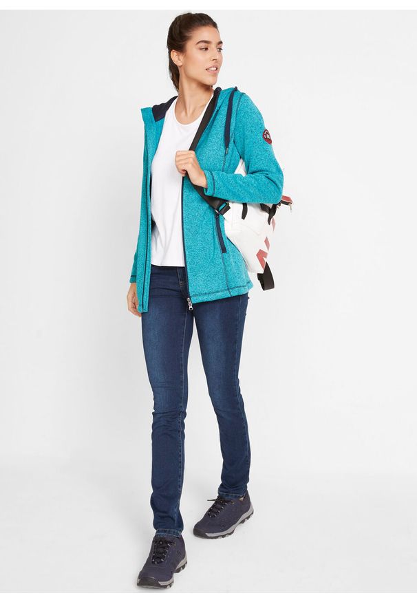 Bluza rozpinana z polaru bonprix ciemnoturkusowy melanż. Kolor: niebieski. Materiał: polar. Wzór: melanż