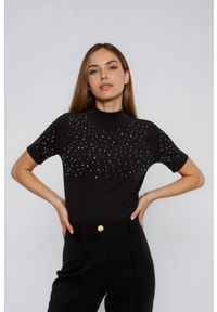 MOODO - Sweter z krótkimi rękawami czarny. Kolor: czarny. Materiał: elastan, bawełna. Długość rękawa: krótki rękaw. Długość: krótkie #1
