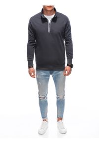 Ombre Clothing - Bluza męska ze stójka rozpinaną na suwak - grafitowa V7 B1353 - M. Typ kołnierza: kołnierzyk stójkowy. Kolor: szary. Materiał: bawełna, poliester #3