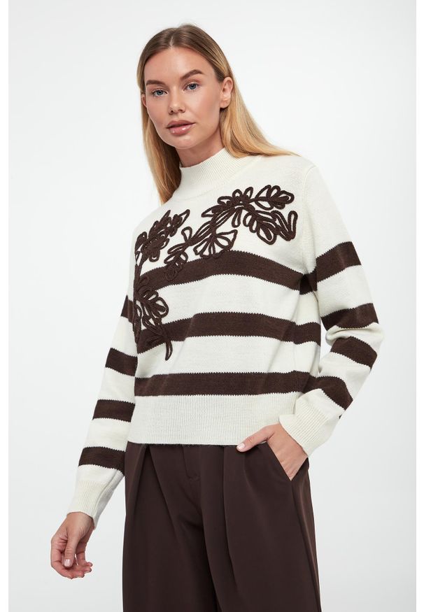 Ermanno Firenze - Sweter damski wełniany w paski ERMANNO FIRENZE. Materiał: wełna. Wzór: paski