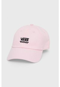Vans czapka bawełniana kolor różowy z aplikacją. Kolor: różowy. Materiał: bawełna. Wzór: aplikacja