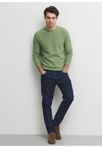 Ochnik - Zielony sweter męski basic. Okazja: na co dzień. Kolor: zielony. Materiał: bawełna. Długość: długie. Wzór: ze splotem. Styl: casual