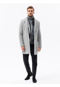 Ombre Clothing - Klasyczny płaszcz męski - szary V2. Kolor: szary. Materiał: poliester. Styl: klasyczny
