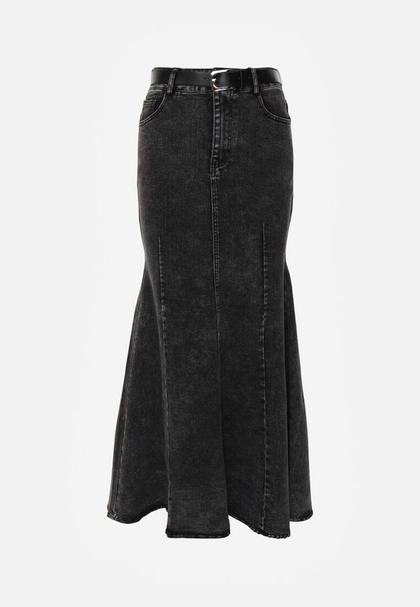 Born2be - Czarna Bawełniana Spódnica Denimowa o Kroju Syrenki z Paskiem Agenia. Okazja: na co dzień, na spotkanie biznesowe, do pracy. Kolor: czarny. Materiał: bawełna. Styl: casual, biznesowy, klasyczny