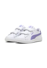 Puma - Dziecięce skórzane sneakersy Smash 3.0 V PUMA White Lavender Alert Purple. Kolor: biały, niebieski, fioletowy, wielokolorowy. Materiał: skóra