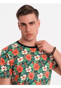 Ombre Clothing - Męski t-shirt bawełniany w kwiatowy wzór full print – czarny V2 OM-TSFP-0249 - XXL. Okazja: na co dzień, na spacer. Kolor: czarny. Materiał: bawełna. Długość rękawa: krótki rękaw. Długość: krótkie. Wzór: kwiaty, nadruk. Sezon: lato. Styl: wakacyjny, elegancki, casual #3