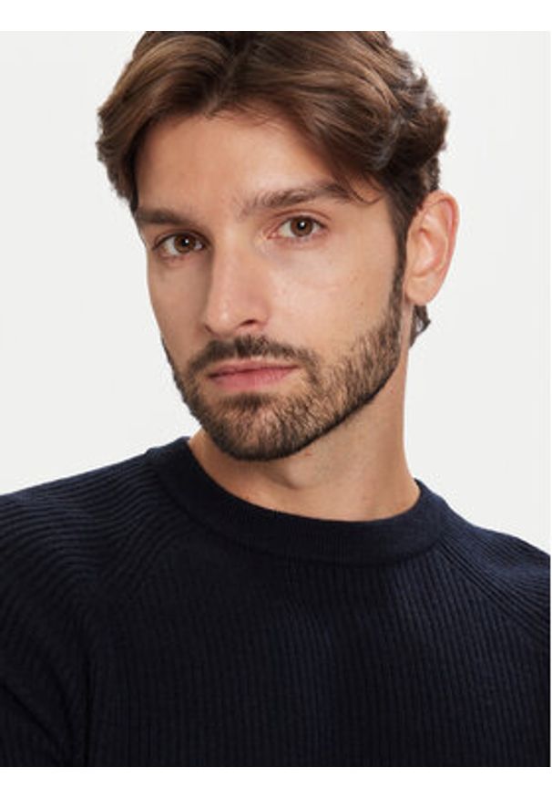 Bugatti Sweter 7400 65563B Granatowy Regular Fit. Kolor: niebieski. Materiał: wełna