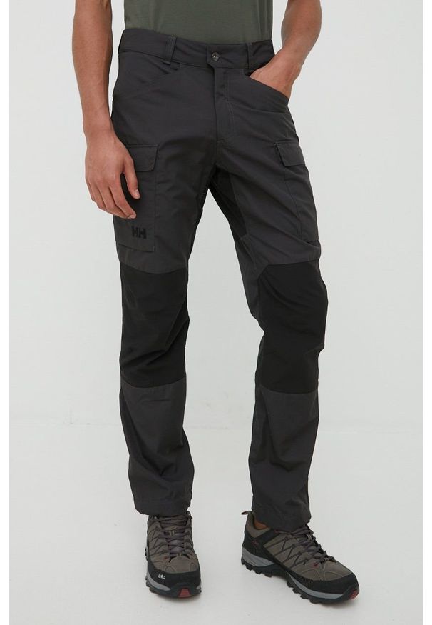 Helly Hansen spodnie outdoorowe Vandre męskie kolor czarny. Kolor: szary. Materiał: bawełna, materiał, softshell, poliester, włókno