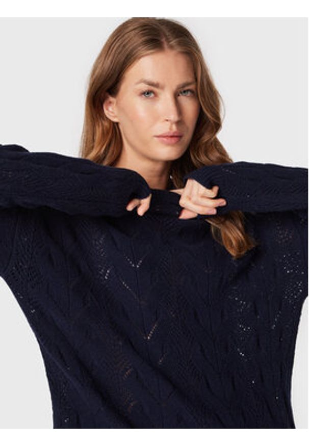 United Colors of Benetton - United Colors Of Benetton Sweter 1244D2017 Granatowy Relaxed Fit. Kolor: niebieski. Materiał: wełna