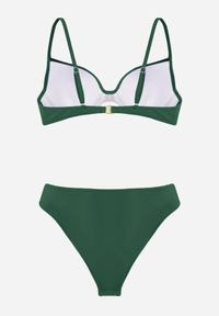 Born2be - Zielone Bikini Biustonosz i Figi z Ozdobnym Marszczeniem i Aplikacją Periete. Kolor: zielony. Wzór: aplikacja #4