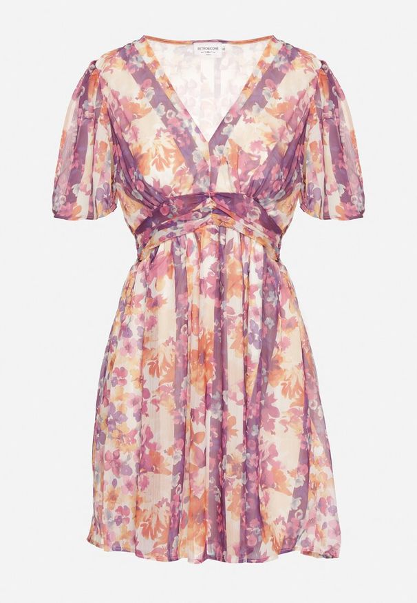 Born2be - Fioletowa Sukienka w Kwiatowy Wzór Rinovea. Okazja: na co dzień, na spacer. Kolor: fioletowy. Wzór: kwiaty. Sezon: lato. Styl: casual, elegancki