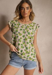 Renee - Zielona Kwiatowa Bluzka z Bawełny Ulosirenia. Okazja: na co dzień. Kolor: zielony. Materiał: bawełna. Wzór: kwiaty. Styl: elegancki, casual #3