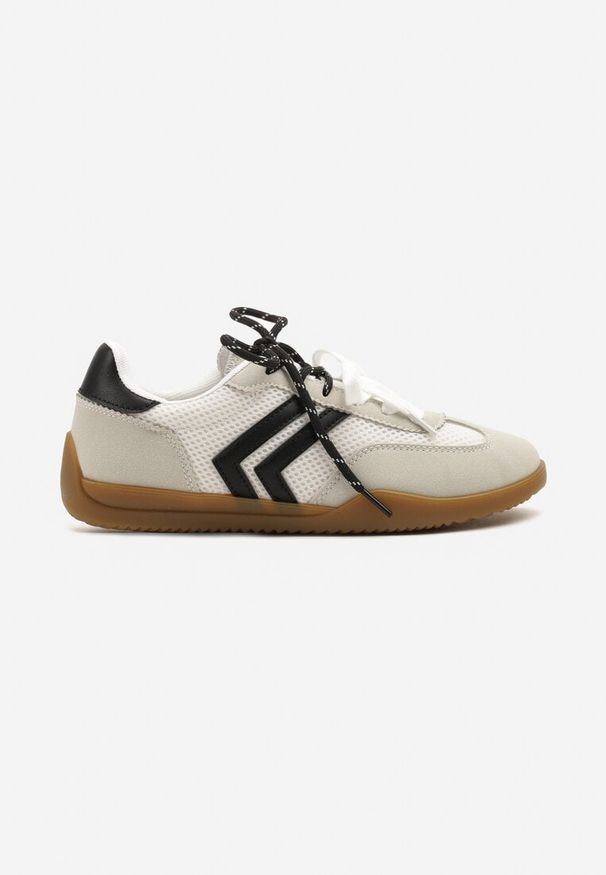Born2be - Białe Sneakersy Tenisówki z Geometrycznym Motywem Telanilia. Okazja: na co dzień. Zapięcie: sznurówki. Kolor: biały. Materiał: jeans. Wzór: geometria