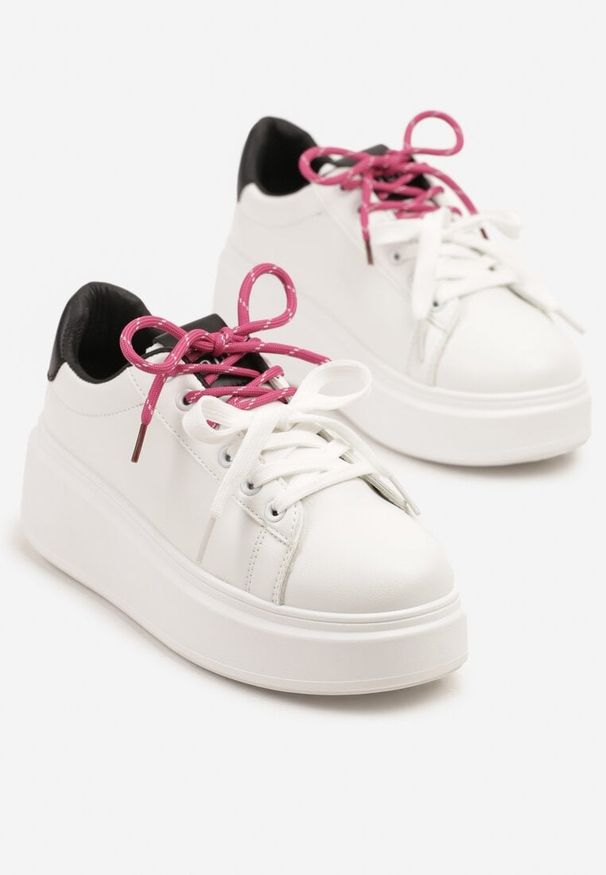 Born2be - Biało-Czarne Sneakersy Ozdobione Podwójnym Wiązaniem Zdivane. Kolor: biały. Wzór: aplikacja