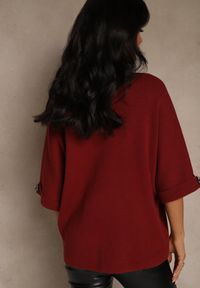 Renee - Bordowy Sweter z Cyrkoniami przy Rękawach Corentusa. Okazja: na co dzień. Kolor: czerwony. Materiał: jeans. Wzór: aplikacja. Styl: casual, elegancki #2