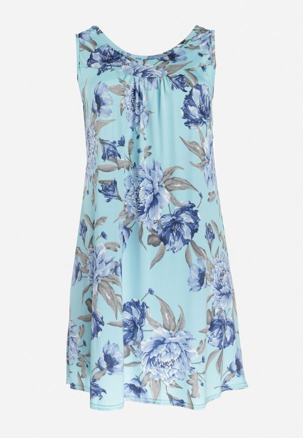 Born2be - Jasnoniebieska Trapezowa Sukienka Midi w Kwiaty Lexani. Okazja: na co dzień. Kolor: niebieski. Długość rękawa: bez rękawów. Wzór: kwiaty. Typ sukienki: trapezowe. Styl: casual. Długość: midi