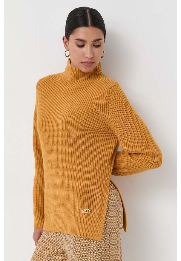 MICHAEL Michael Kors sweter wełniany damski kolor pomarańczowy ciepły z półgolfem. Kolor: pomarańczowy. Materiał: wełna. Długość rękawa: długi rękaw. Długość: długie