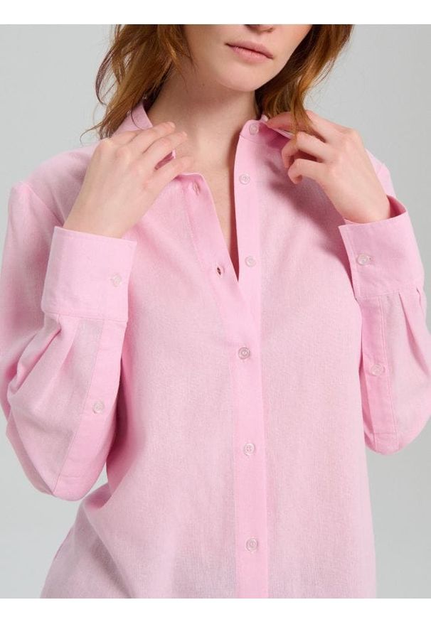 Sinsay - Koszula z domieszką lnu z wiązaniem na plecach - różowy. Kolor: różowy. Materiał: len
