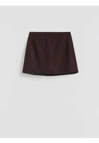 Reserved - Spódnica mini z lnem - ciemnobrązowy. Kolor: brązowy. Materiał: len #1