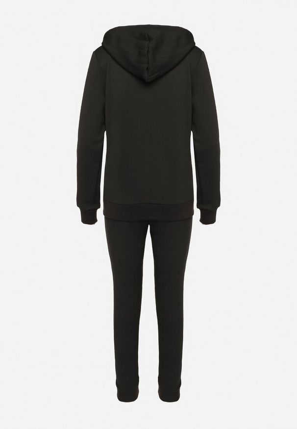 Born2be - Czarny Komplet Dresowy z Bawełną Bluza z Kapturem i Spodnie Jogger Sinaria. Kolor: czarny. Materiał: dresówka, bawełna