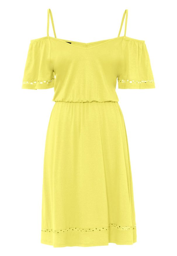 Sukienka z dżerseju z wycięciami, z przyjaznej dla środowiska wiskozy bonprix jasna limonka. Kolor: żółty. Materiał: jersey, wiskoza