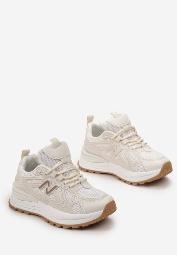Renee - Beżowe Sneakersy na Platformie z Wstawkami z Siateczki Epionna. Kolor: beżowy. Obcas: na platformie