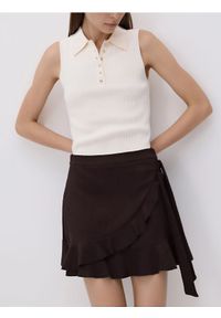 Reserved - Spódnica mini - ciemnobrązowy. Kolor: brązowy. Materiał: dzianina #1