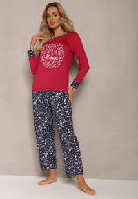 Renee - Bordowo-Granatowy Komplet Piżamowy Długie Spodnie i Longsleeve Rosadream. Kolor: czerwony. Materiał: tkanina. Długość: długie #1