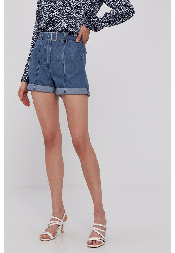 JDY - Jacqueline de Yong Szorty jeansowe damskie gładkie high waist. Okazja: na co dzień. Stan: podwyższony. Kolor: niebieski. Materiał: jeans. Wzór: gładki. Styl: casual