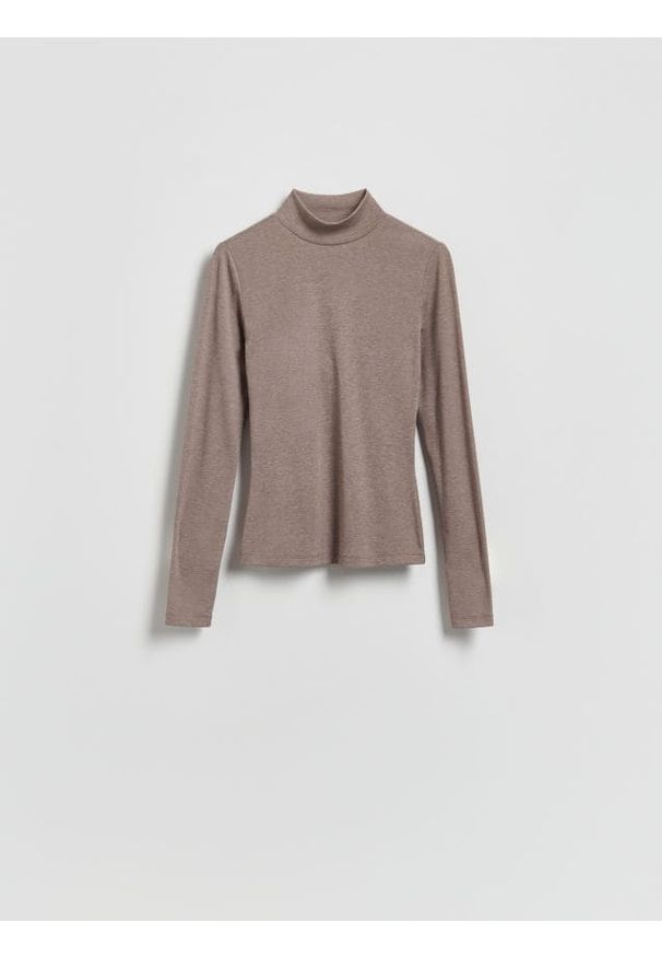 Reserved - Longsleeve z wiskozą - beżowy. Kolor: beżowy. Materiał: wiskoza. Długość rękawa: długi rękaw