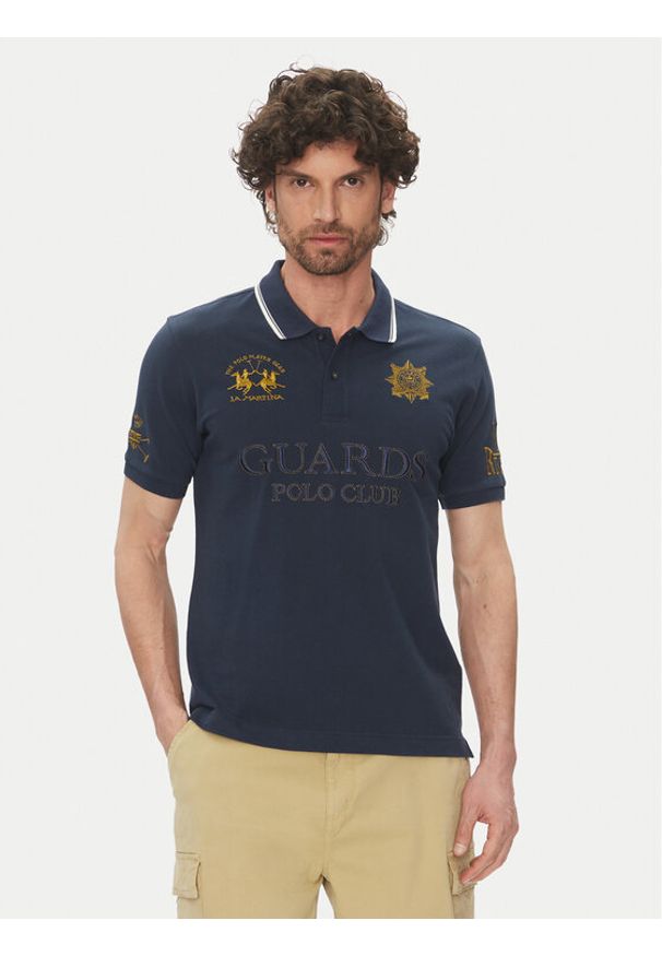La Martina Polo Achille MAPG30 PK097 Granatowy Regular Fit. Typ kołnierza: polo. Kolor: niebieski. Materiał: bawełna