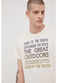 Tom Tailor t-shirt bawełniany kolor beżowy z nadrukiem. Kolor: beżowy. Materiał: bawełna. Wzór: nadruk