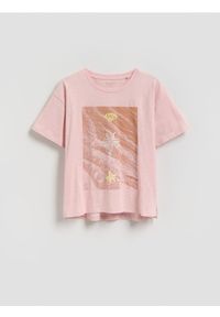 Reserved - T-shirt z nadrukiem - pastelowy róż. Kolor: różowy. Materiał: bawełna. Wzór: nadruk #1
