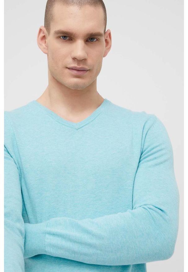 Tom Tailor sweter bawełniany męski lekki. Okazja: na co dzień. Kolor: niebieski. Materiał: bawełna. Długość rękawa: długi rękaw. Długość: długie. Wzór: melanż. Styl: casual