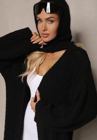 Renee - Czarny Niezapinany Kardigan z Wełną o Długim Kroju Temindriae. Okazja: na co dzień, na spotkanie biznesowe, do pracy. Kolor: czarny. Materiał: wełna. Długość: długie. Styl: biznesowy, elegancki, casual #4