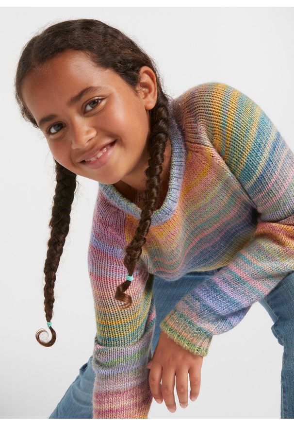 bonprix - Sweter z dzianiny o splocie grubych oczek. Kolor: różowy. Materiał: dzianina. Wzór: ze splotem