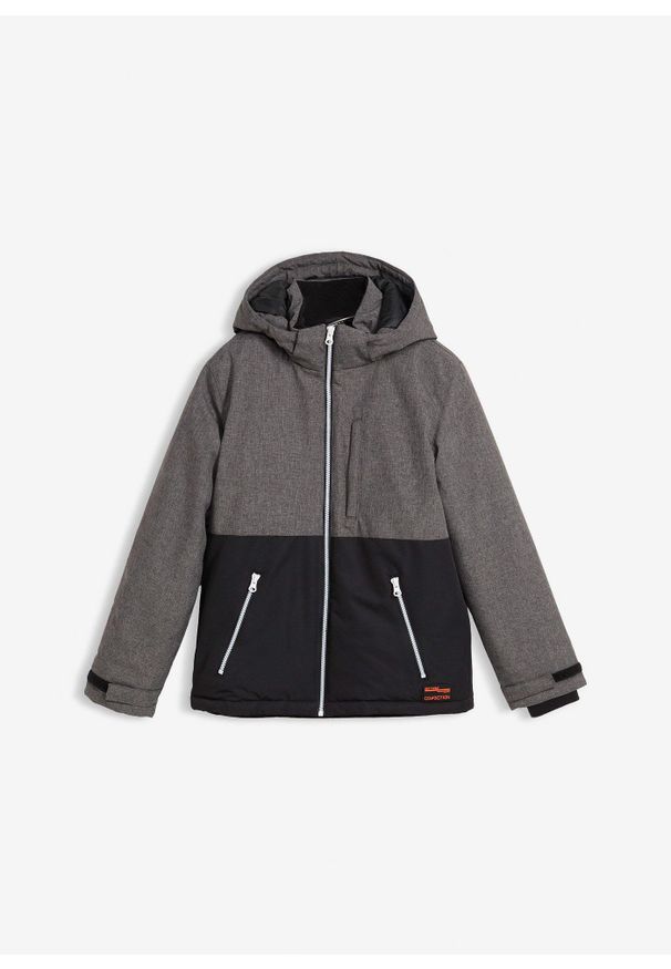 bonprix - Kurtka zimowa ocieplana z blokami kolorów i kapturem. Typ kołnierza: kaptur. Kolor: czarny. Materiał: materiał. Sezon: zima