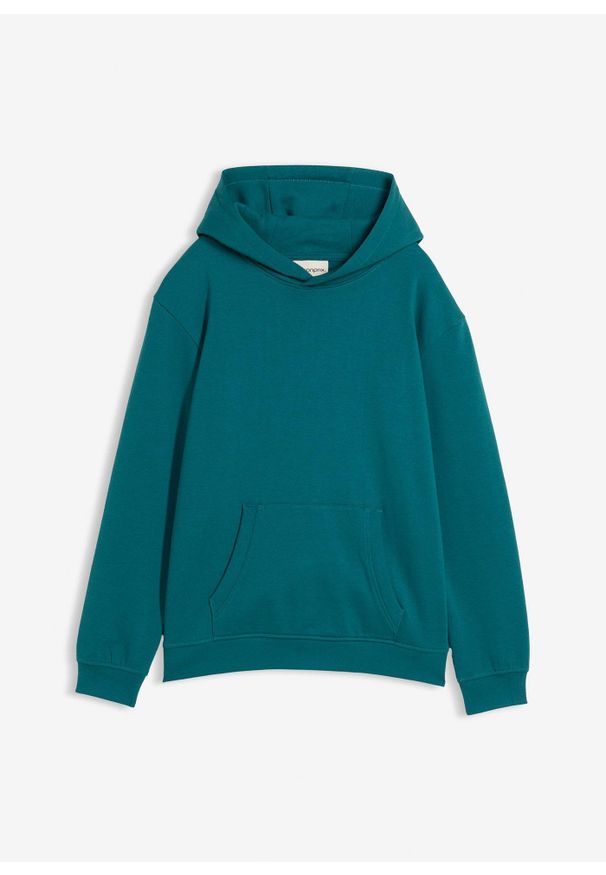 bonprix - Bluza z kapturem, z miękkiego materiału z bawełną. Typ kołnierza: kaptur. Kolor: niebieski. Materiał: bawełna, materiał