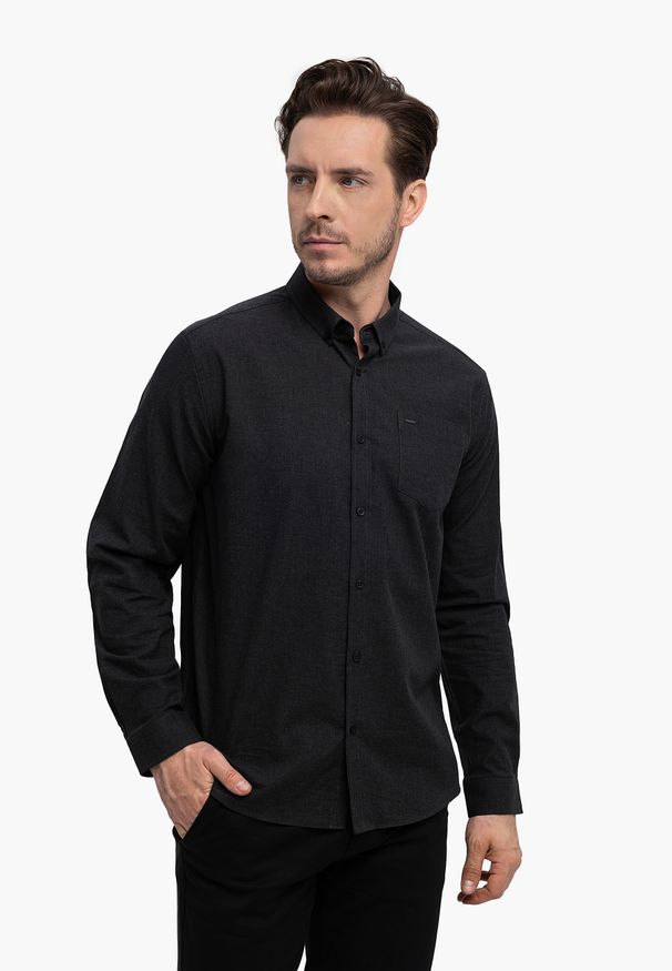 Volcano - Grafitowa koszula, Slim Fit, K-BERI. Okazja: na co dzień. Typ kołnierza: button down. Kolor: szary. Materiał: jeans, materiał. Styl: casual