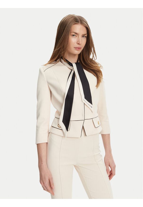 Elisabetta Franchi Marynarka GI-T51-51E2-V560 Écru Regular Fit. Materiał: syntetyk
