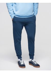 Ombre Clothing - Spodnie męskie dresowe ze ściągaczem przy nogawce BASIC jogger - granatowe V4 - Rozmiar: L. Okazja: na spacer, na co dzień, do domu. Kolor: niebieski. Materiał: dresówka. Wzór: jednolity, gładki, aplikacja. Styl: casual #1
