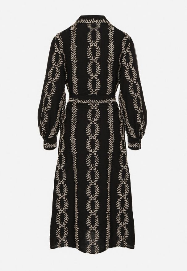 Born2be - Czarna Koszulowa Sukienka z Wiskozy z Wiązanym Paskiem Zdobiona Haftem Rallisia. Okazja: na co dzień. Kolor: czarny. Materiał: wiskoza. Wzór: aplikacja, haft. Typ sukienki: koszulowe. Styl: casual, elegancki, klasyczny