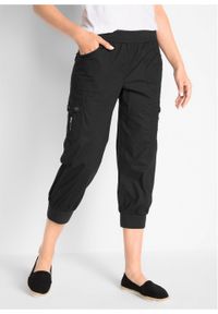 Spodnie "bojówki" 3/4 z wygodnym paskiem bonprix czarny. Kolor: czarny #2