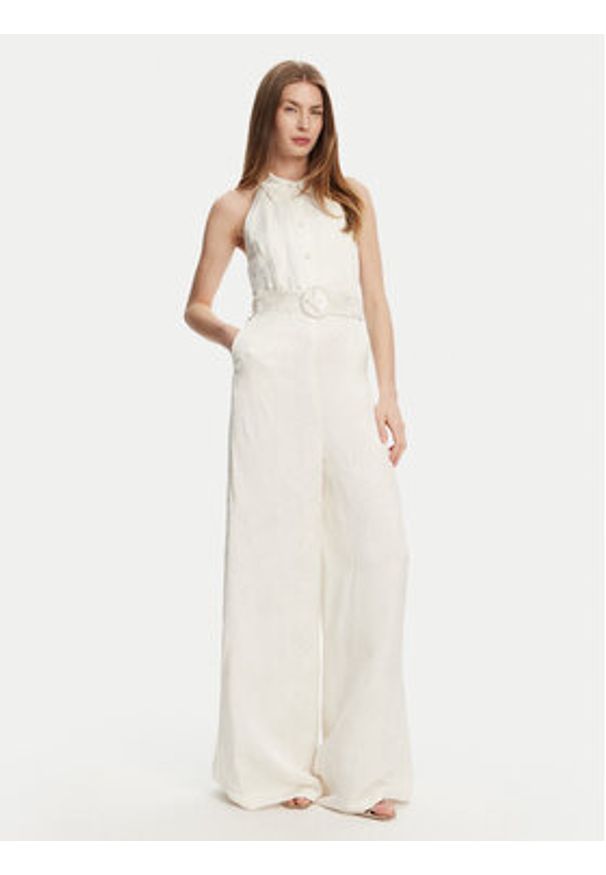 TwinSet - TWINSET Kombinezon 251TT2170 Écru Wide Leg. Kolor: kremowy. Materiał: wiskoza, len