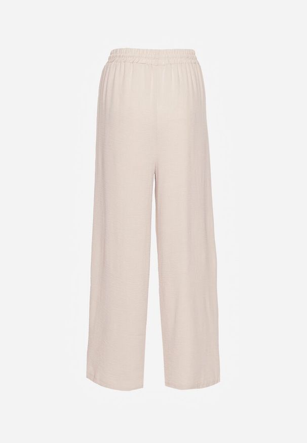 Renee - Beżowe Szerokie Spodnie z Wiskozą z Gumką w Pasie Lealirre. Okazja: na co dzień. Kolor: beżowy. Materiał: wiskoza. Wzór: gładki. Styl: casual