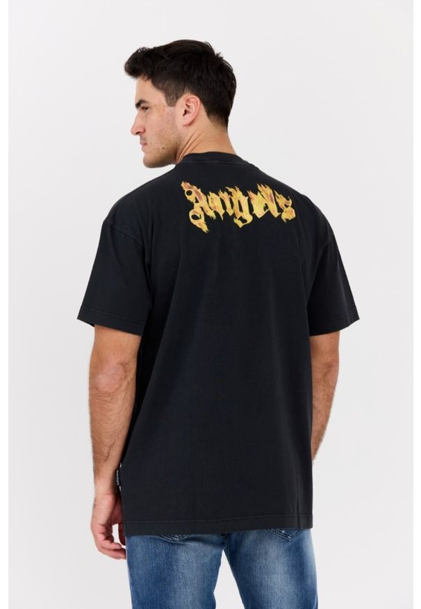 PALM ANGELS Czarny męski t-shirt Burning Logo Tee, Rozmiar XXL. Kolor: czarny. Materiał: bawełna. Długość rękawa: krótki rękaw. Długość: krótkie