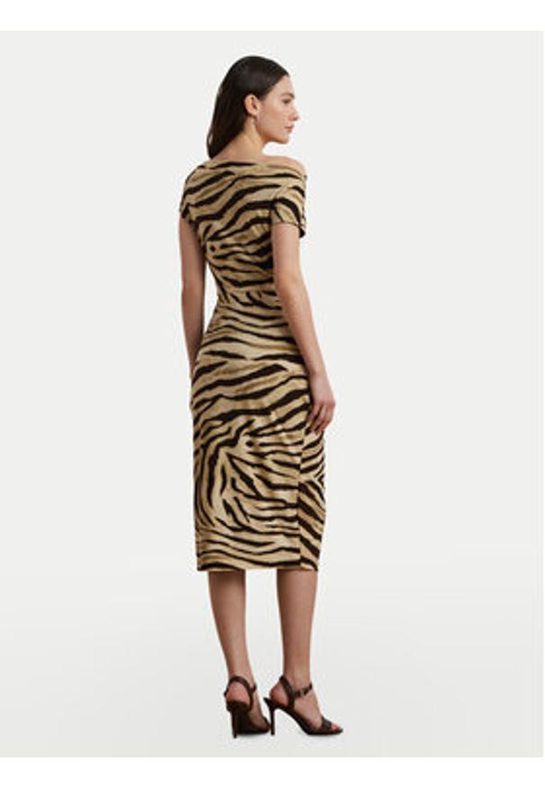 Lauren Ralph Lauren - LAUREN RALPH LAUREN Sukienka koktajlowa 200973604001 Beżowy Slim Fit. Kolor: beżowy. Materiał: syntetyk. Styl: wizytowy