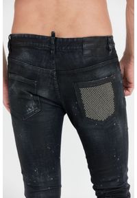 DSQUARED2 Czarne jeansy black ring studs wash skater jeans. Kolor: czarny #5