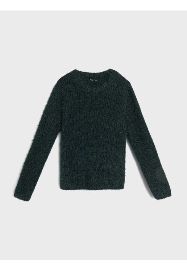 Sinsay - Sweter z futrzanym wykończeniem - zielony. Kolor: zielony. Materiał: futro